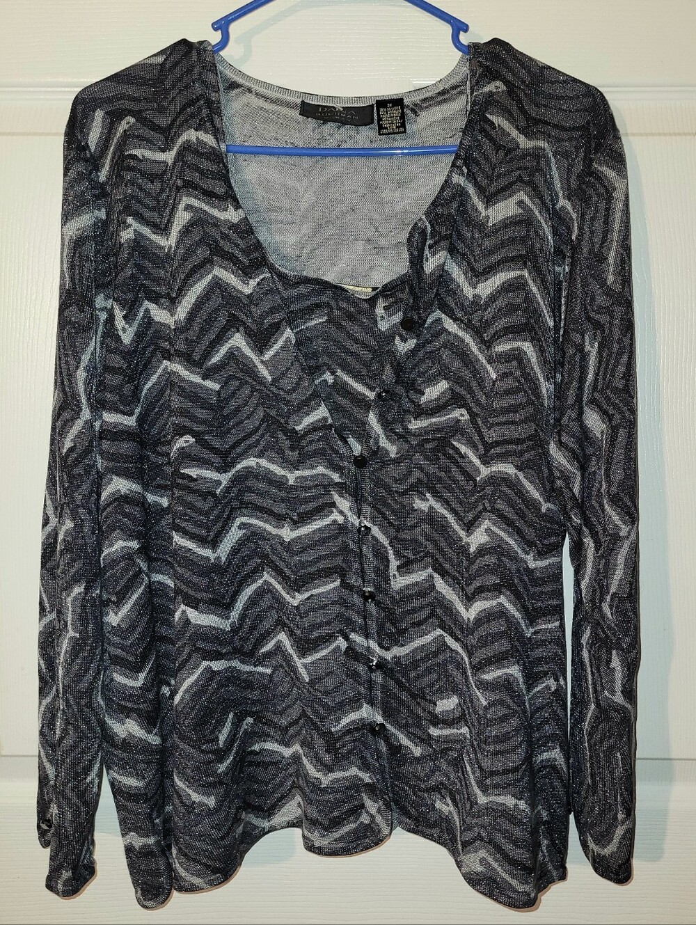 Dana Buchman 2 Pc Grey Chevron Silk Metallic Knit Tank Cardigan Set 1X/2X